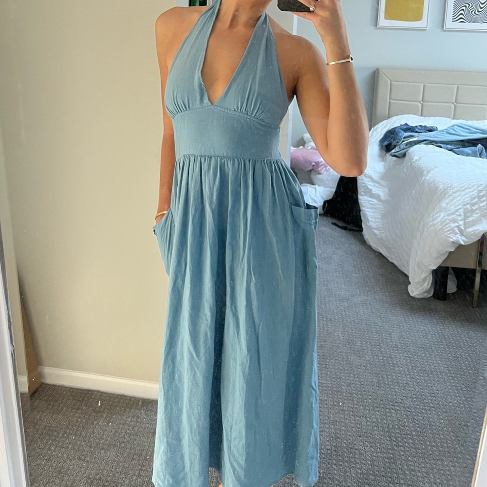 urban outfitters blue halter maxi